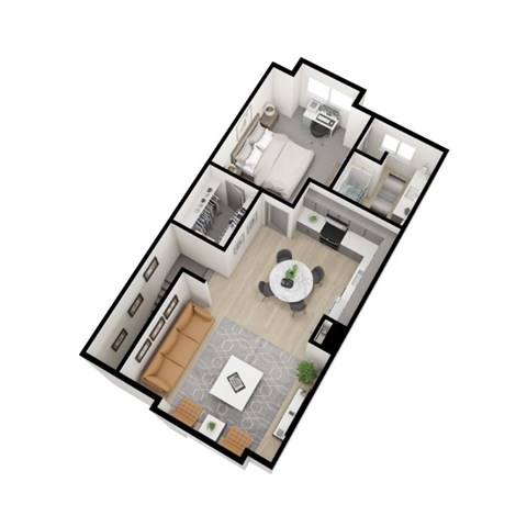 Floor plan for 2 beds, 2 baths, 1037 sqft